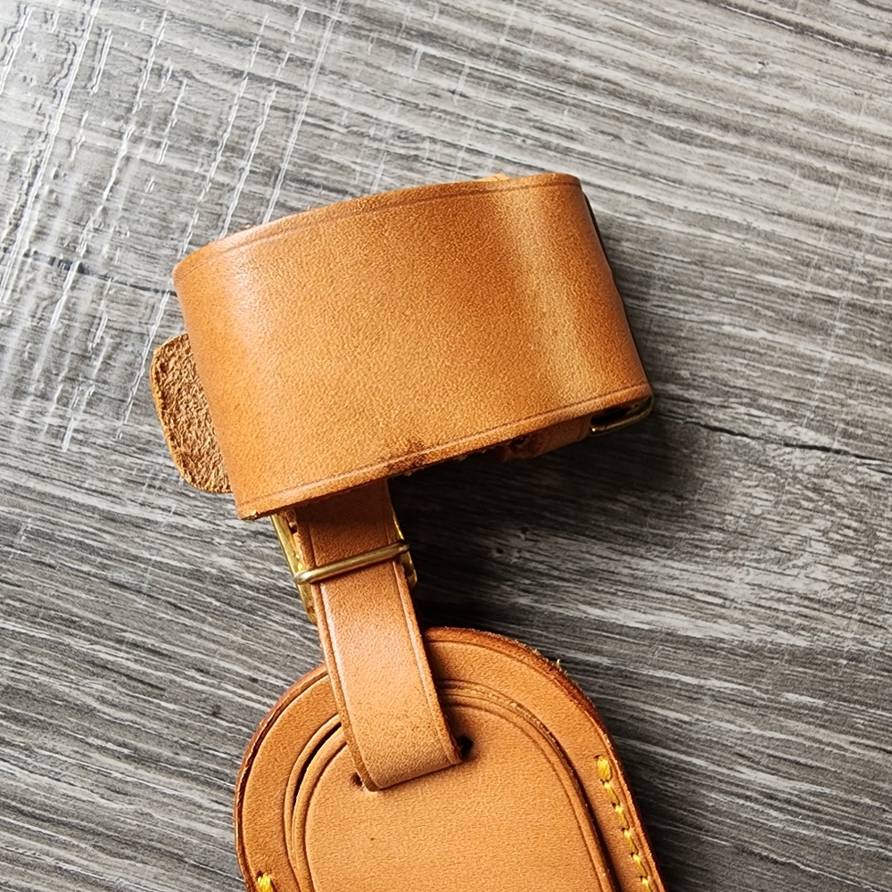 Authentic Louis Vuitton Tan Leather Travel Luggage Tag & Poignet - Picture 7 of 16